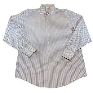 Brooks Brothers Madison Dress Shirt 16.5 36 Blue Gray Stripe Non-Iron Supima